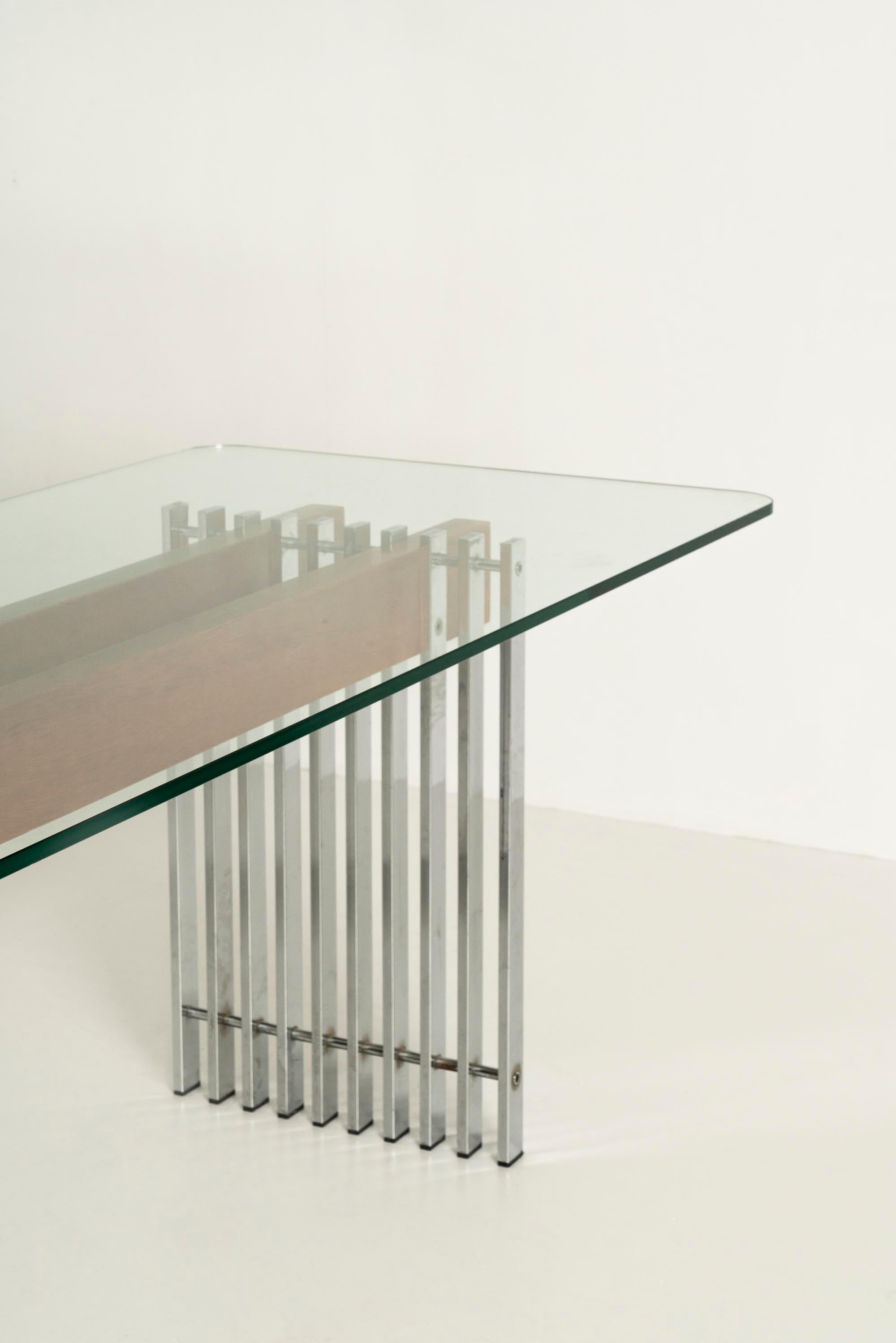 Italian Vintage Dining Table in Glass, Wood and Metal, 1970s 1