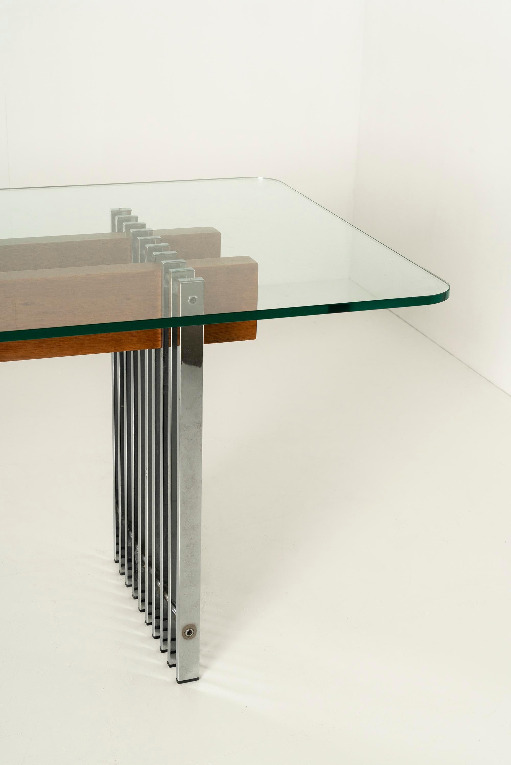 Italian Vintage Dining Table in Glass, Wood and Metal, 1970s 2
