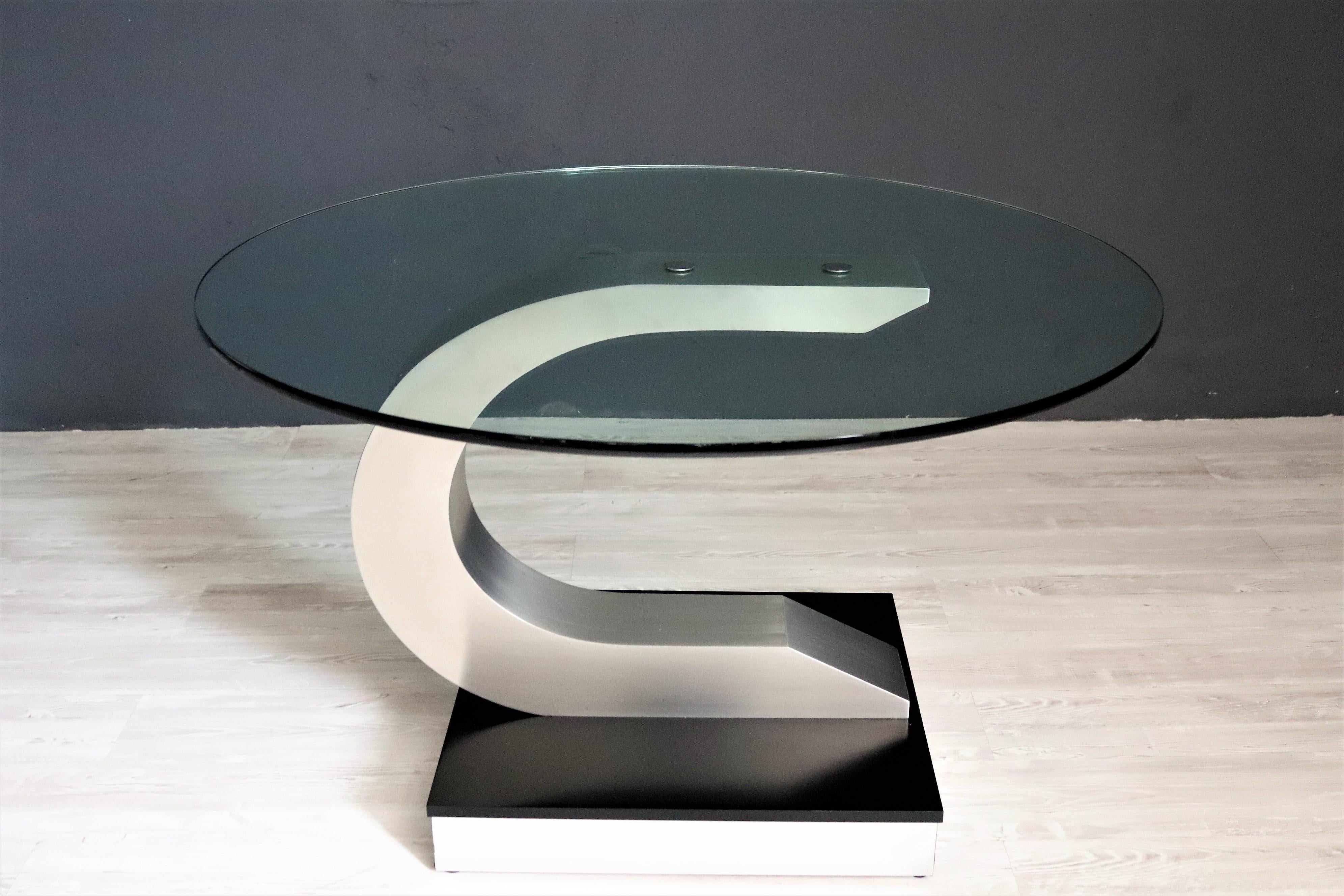 Italian Vintage Dining Table in Stainless Steel and Crystal Glass, 1970s 10
