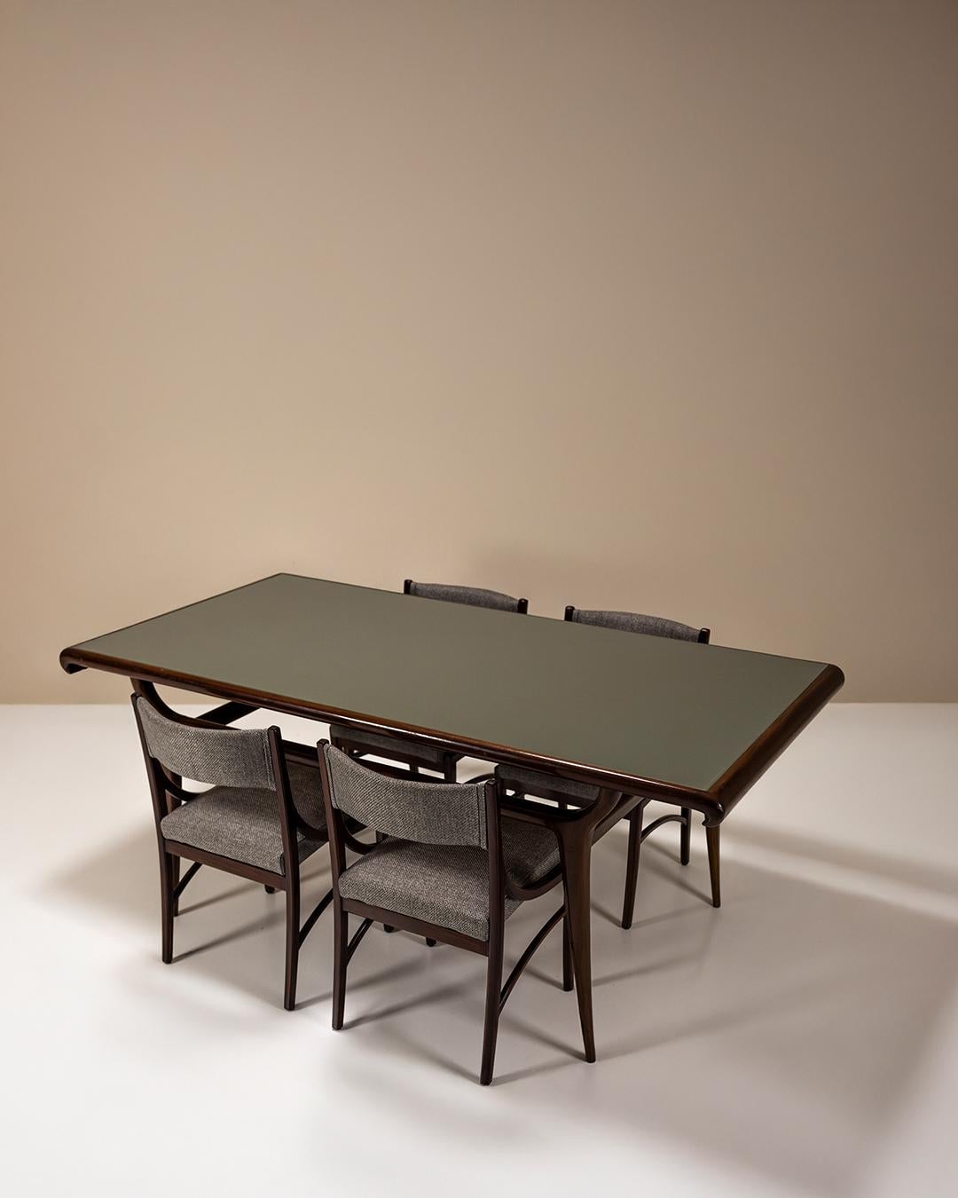 Mid-Century Modern Table de salle à manger vintage italienne avec plateau en verre, Italie, années 1950 en vente