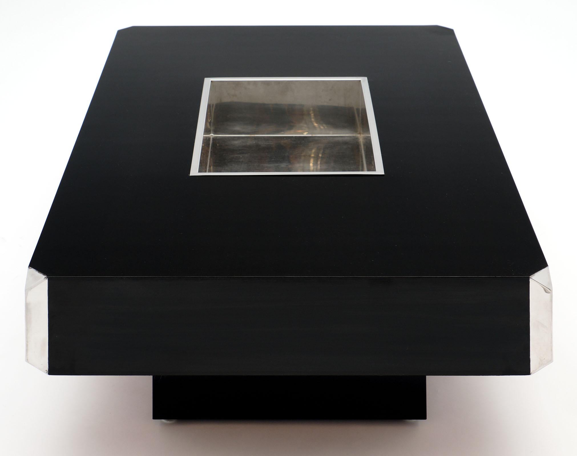 Italian Vintage Ebonized Coffee Table with Chrome by Willy Rizzo In Good Condition In Austin, TX