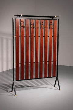 Italian Vintage Elegance – Brass and Teak Wall Clothes Hanger from the 1950