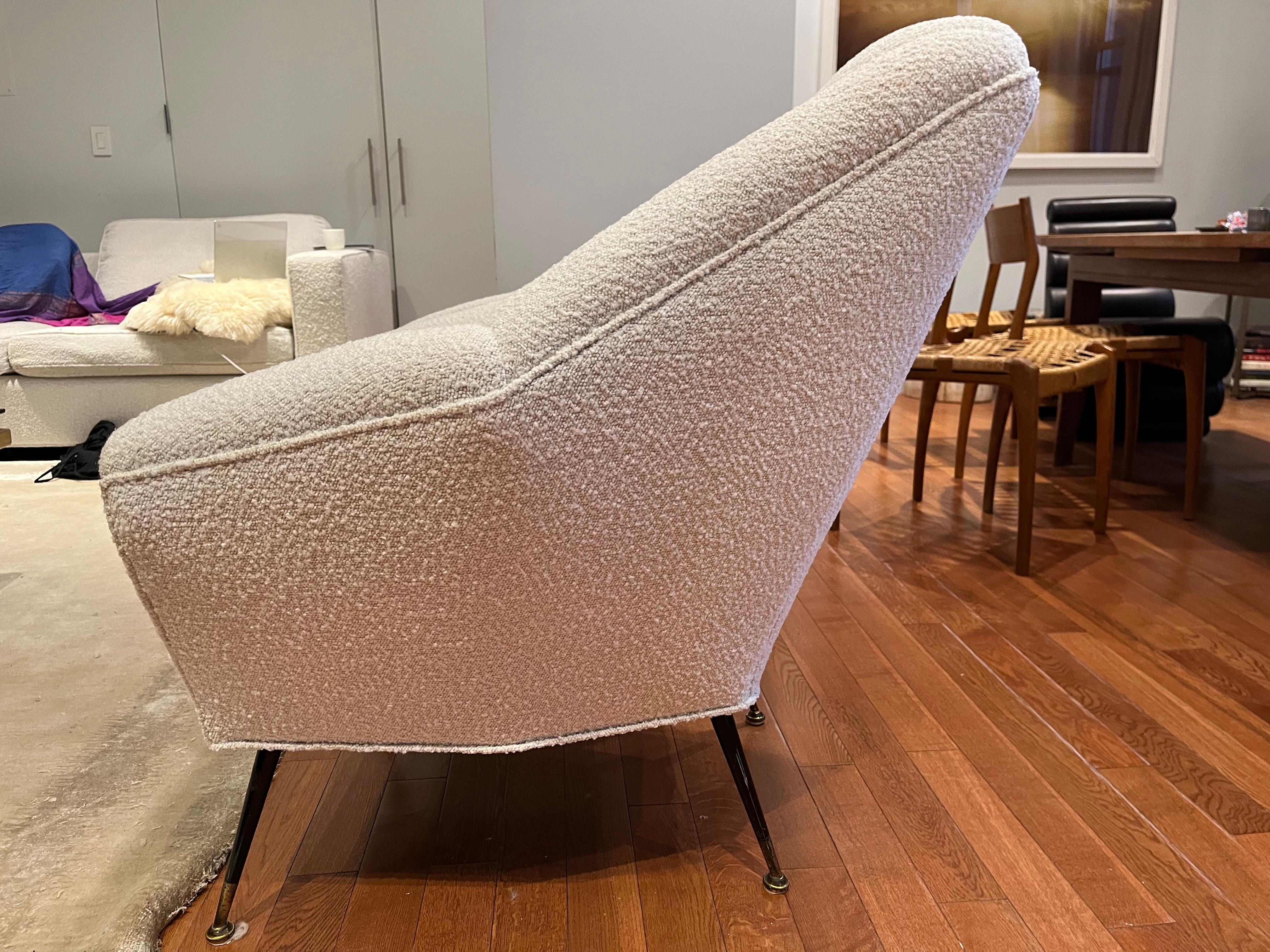 Mid-Century Modern Italian Vintage Elegant White Boucle Lounge Chairs For Sale