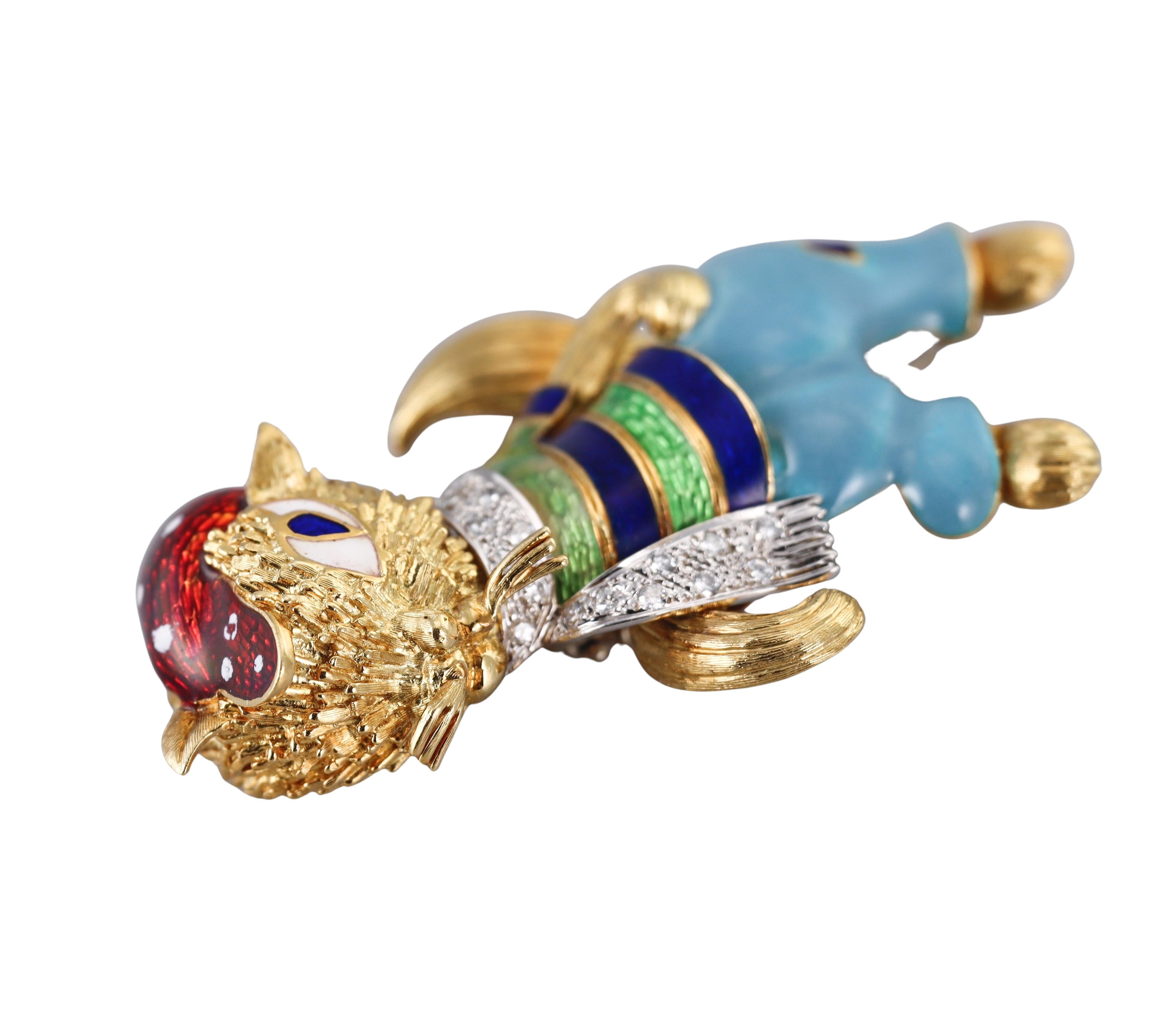 Italienische Vintage-Emaille-Diamant-Eichhörnchen-Brosche im Angebot 1