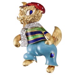 Italian Vintage Enamel Diamond Squirrel Brooch