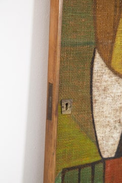 Italian Vintage Fabric and Wood Abstract Door or Panel