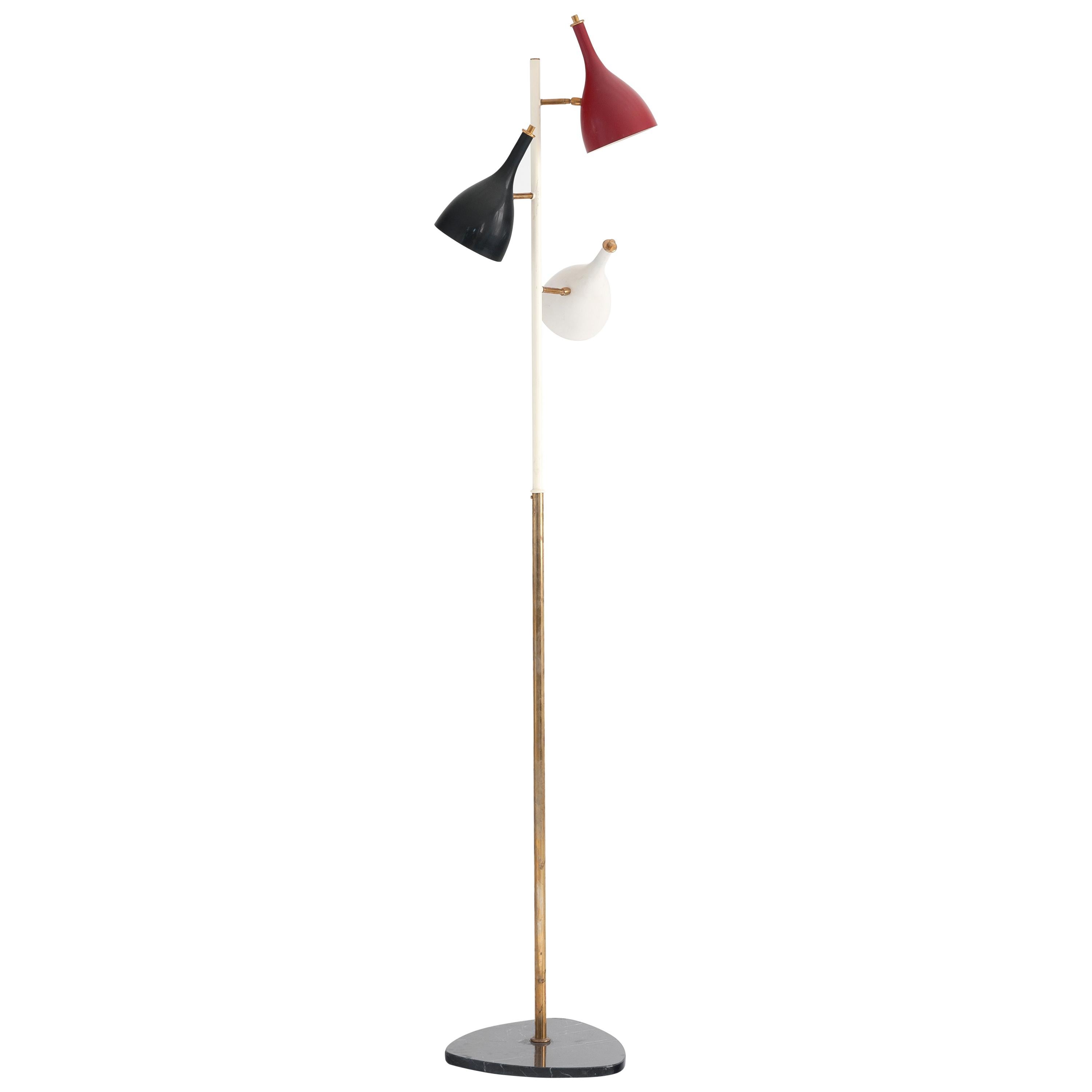 Italian Vintage Floor Lamp in Brass Marble Colored Shade Attributed to Stilnovo For Sale