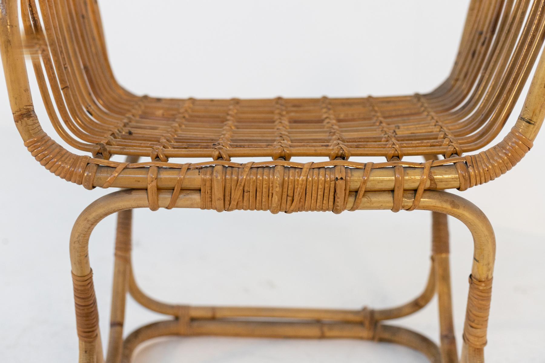 Mid-Century Modern Italian Vintage Footstool in Bamboo and Rattan For Sale