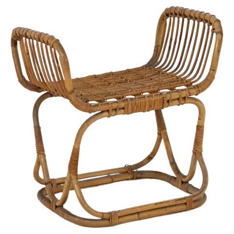 Italian Vintage Footstool in Bamboo and Rattan For Sale