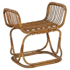Italian Vintage Footstool in Bamboo and Rattan