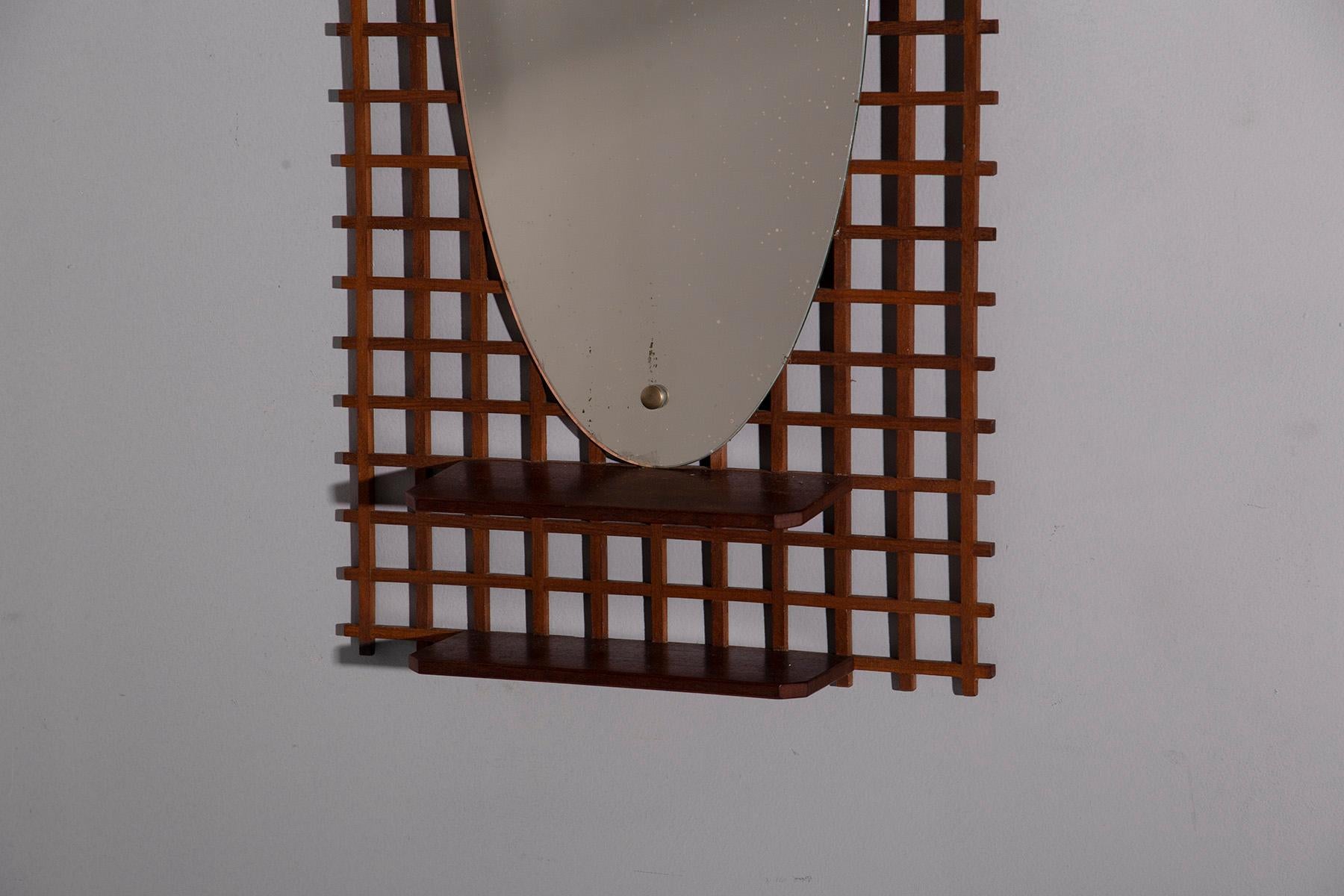 Mid-Century Modern Miroir géométrique italien vintage avec étagère en vente