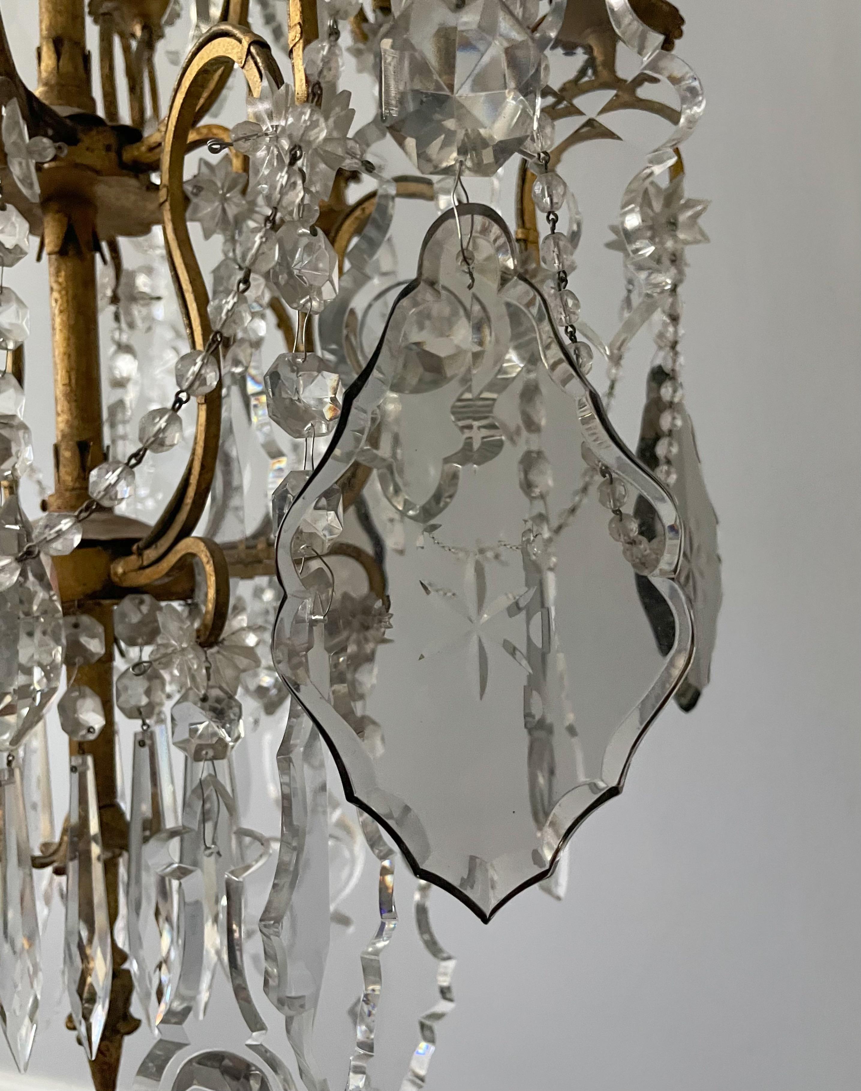 Italian Vintage Gilt Iron and Crystal Chandelier  For Sale 1