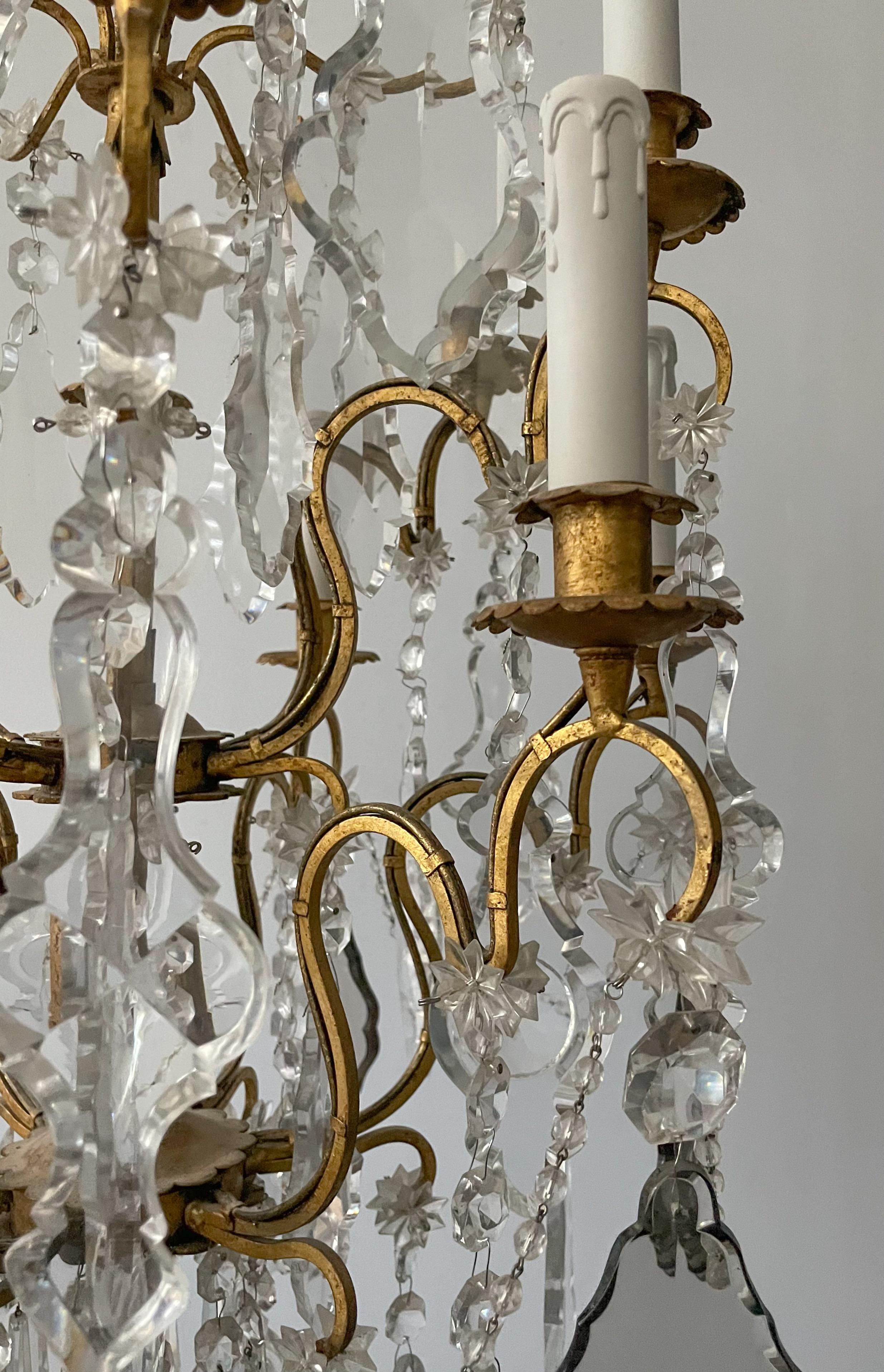 Italian Vintage Gilt Iron and Crystal Chandelier  For Sale 2