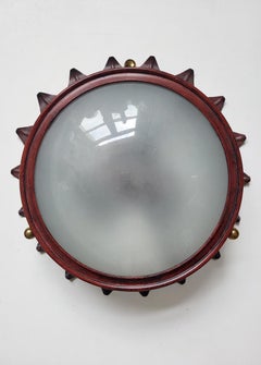 Italian Vintage Glass Metal Brass Ceiling Light Flush Mount Chandelier, 1970s