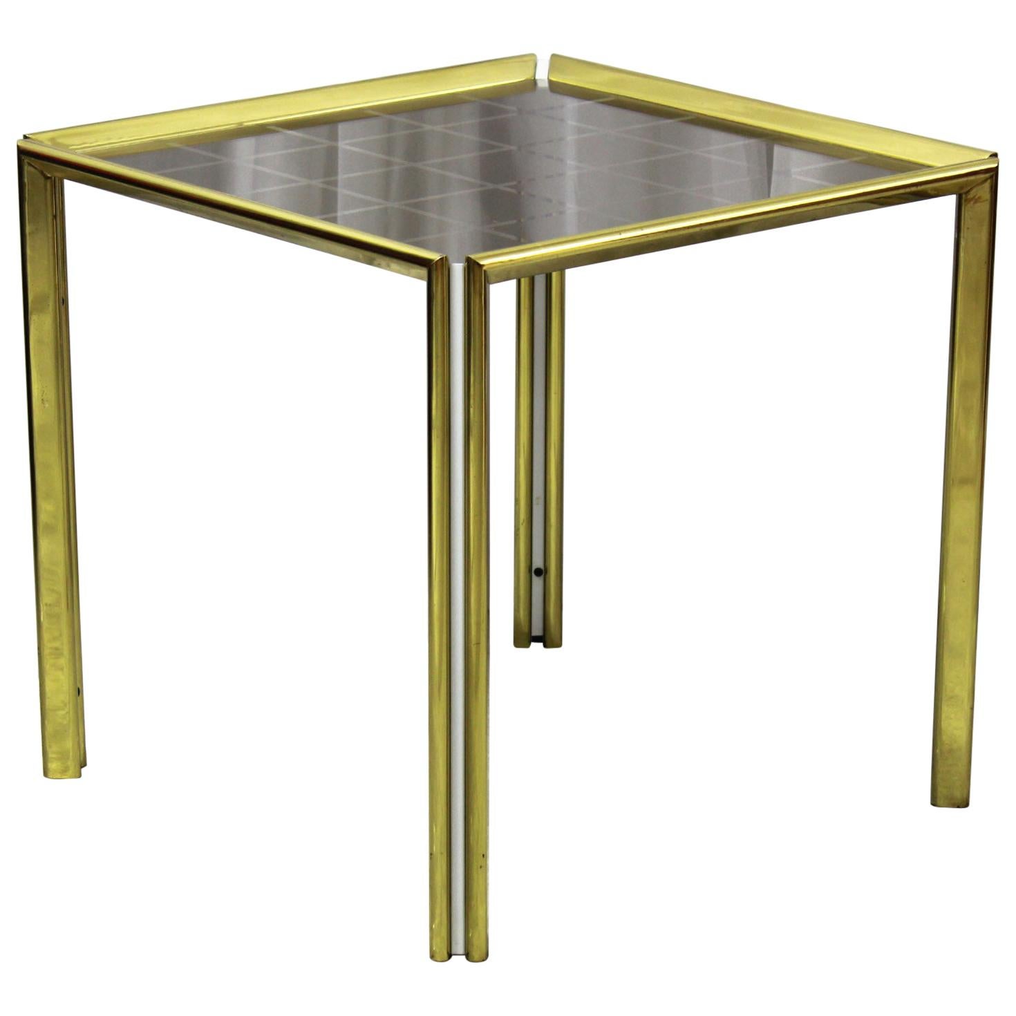Vintage gold chromed and glass coffee table, Italy 1970s