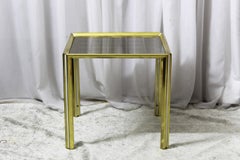 Vintage gold chromed and glass coffee table, Italy 1970s