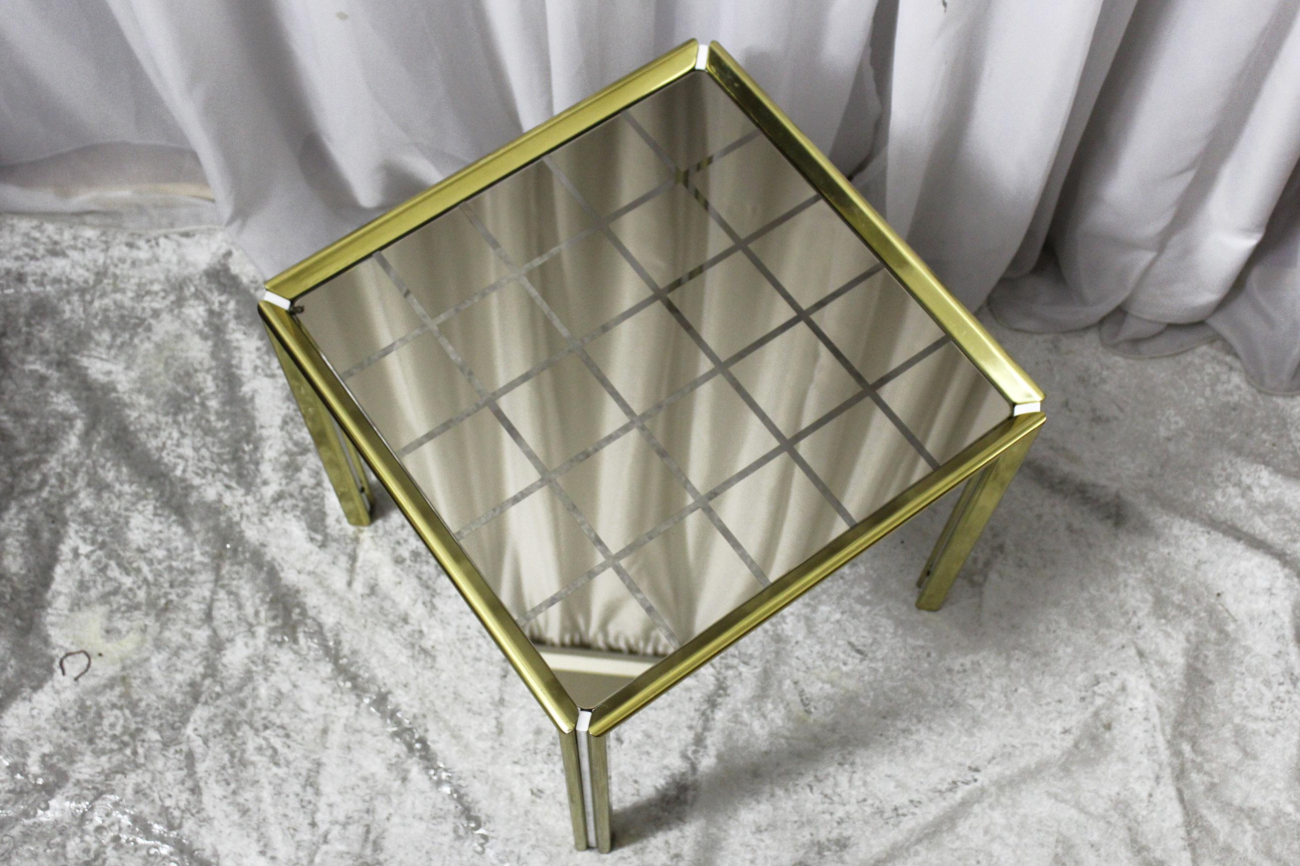 Italian Vintage gold chromed and glass coffee table, Italy 1970s For Sale