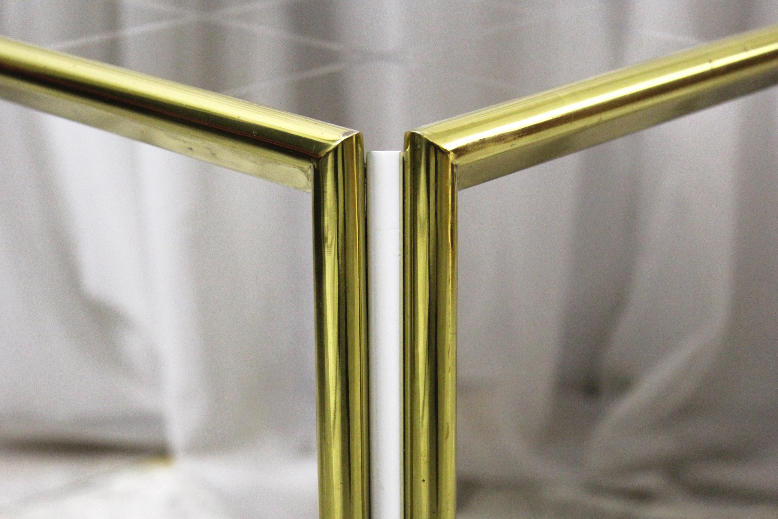 Late 20th Century Vintage gold chromed and glass coffee table, Italy 1970s For Sale