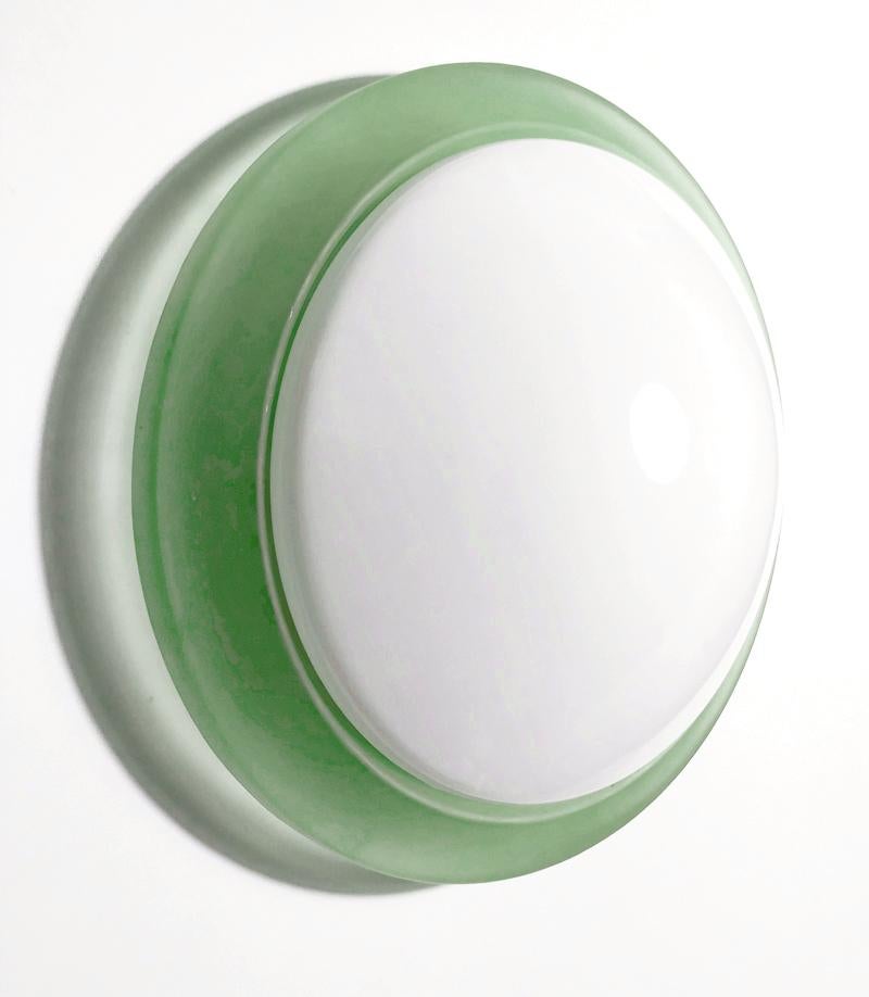 Mid-Century Modern Italian Vintage Green and White Glass Ceiling or Wall Light Flush Mount For Sale