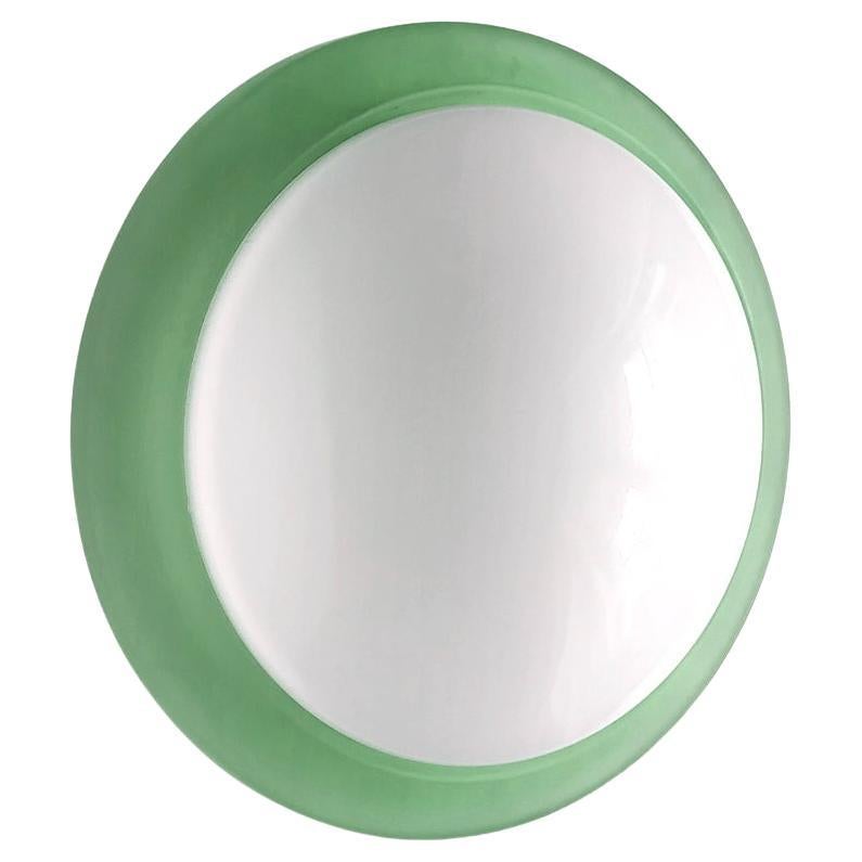 Italian Vintage Green and White Glass Ceiling or Wall Light Flush Mount For Sale