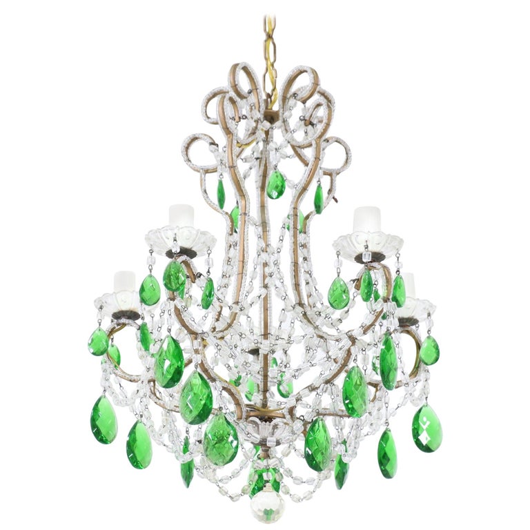 Italian Vintage Green Crystal Beaded Chandelier at 1stDibs green