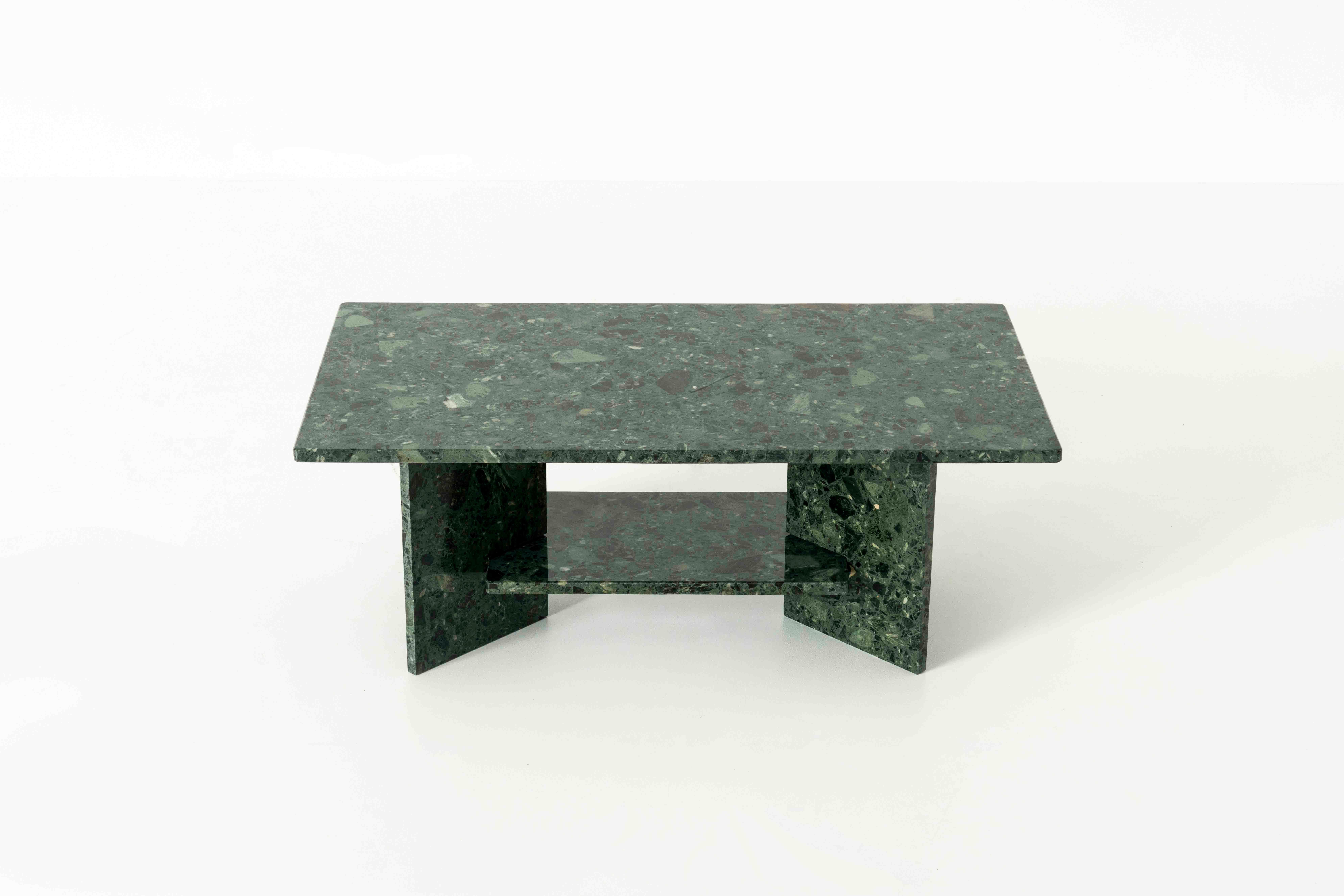 Mid-Century Modern Table basse italienne vintage en marbre vert, années 1980 en vente