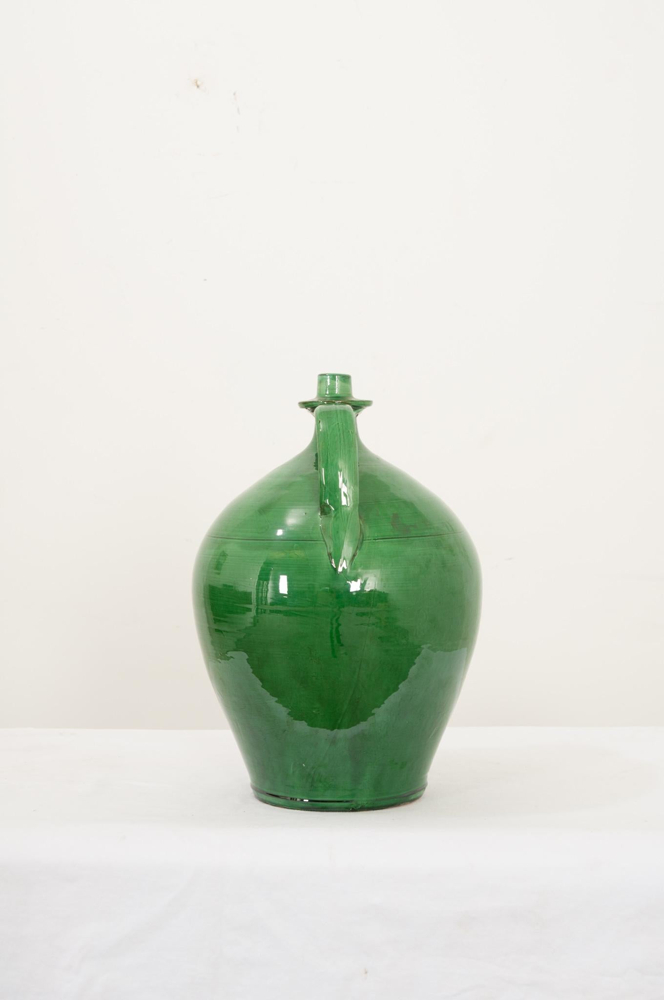 Hand-Crafted Italian Vintage Green Pottery Jug