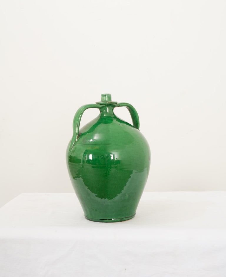 Italian Vintage Green Pottery Jug For Sale at 1stDibs