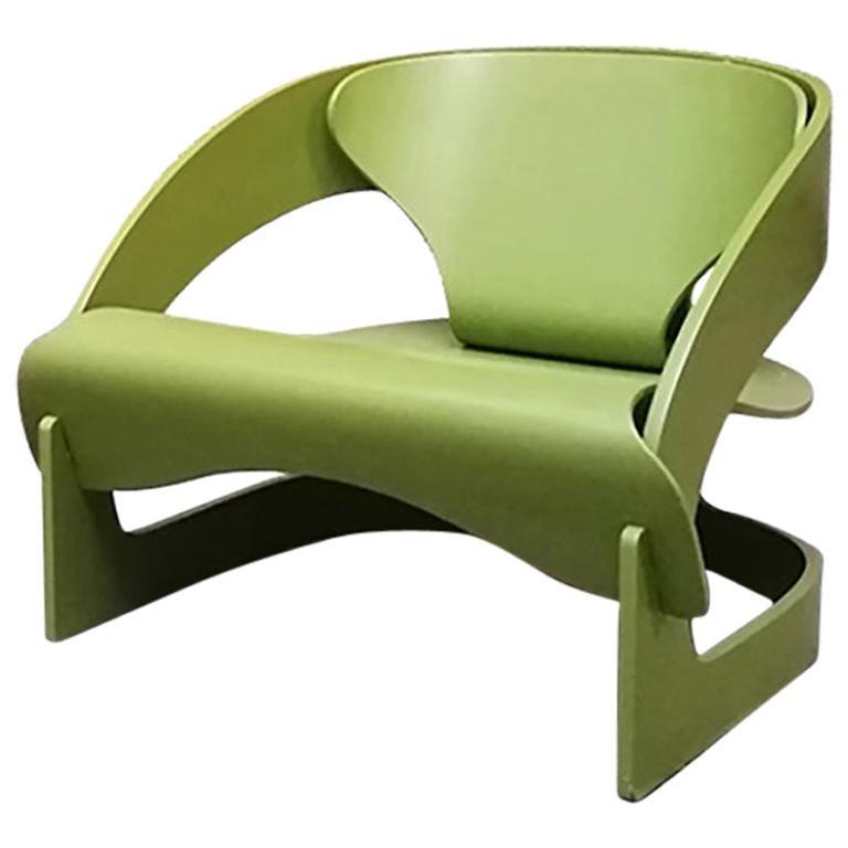 Italian Vintage Green Wood 4801 Armchair by Joe Colombo for Kartell, 1964