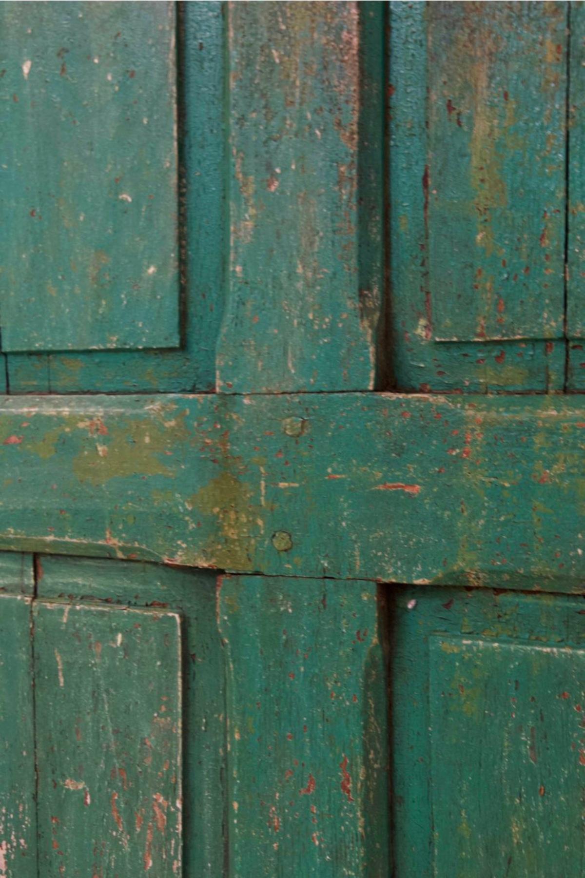 Brass Italian Vintage Green Wooden Door from Capri For Sale