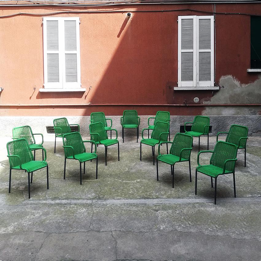 Mid-Century Modern Italian Vintage Green Scooby Chairs with Armrests, 1950s