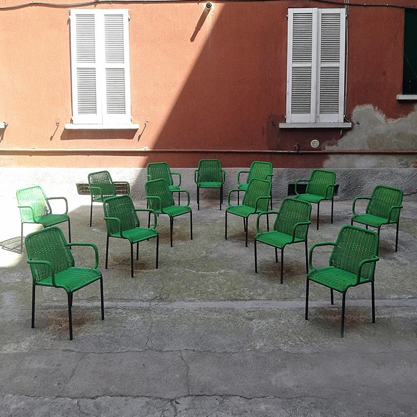 Italian Vintage Green Scooby Chairs with Armrests, 1950s In Good Condition In MIlano, IT