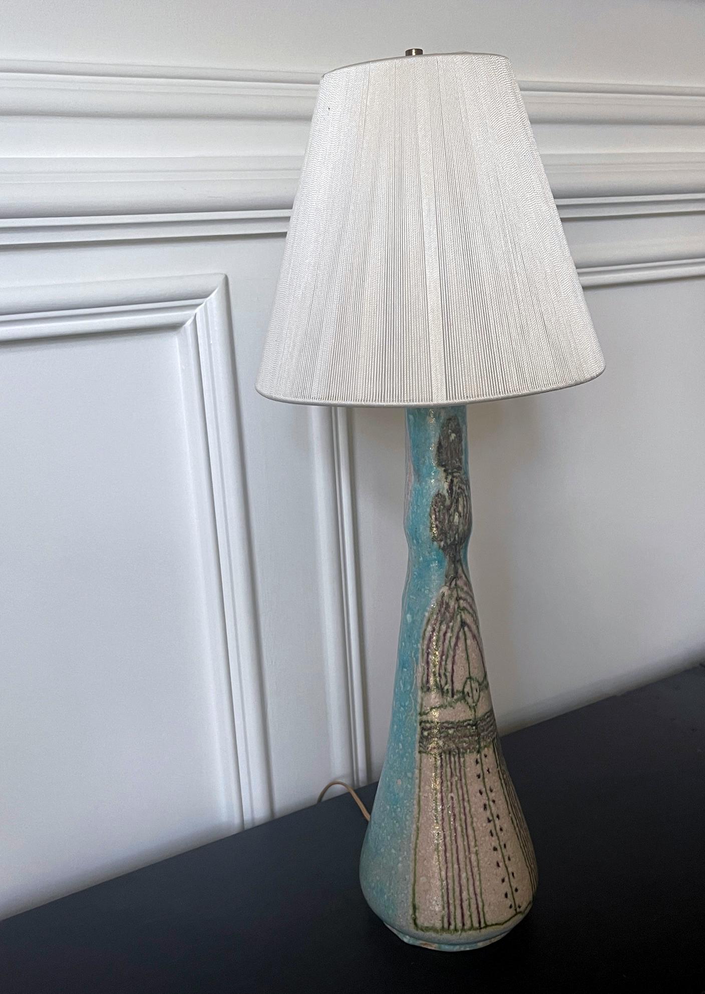 Italienische Vintage-Tischlampe aus Keramik von Guido Gambone (Moderne der Mitte des Jahrhunderts) im Angebot
