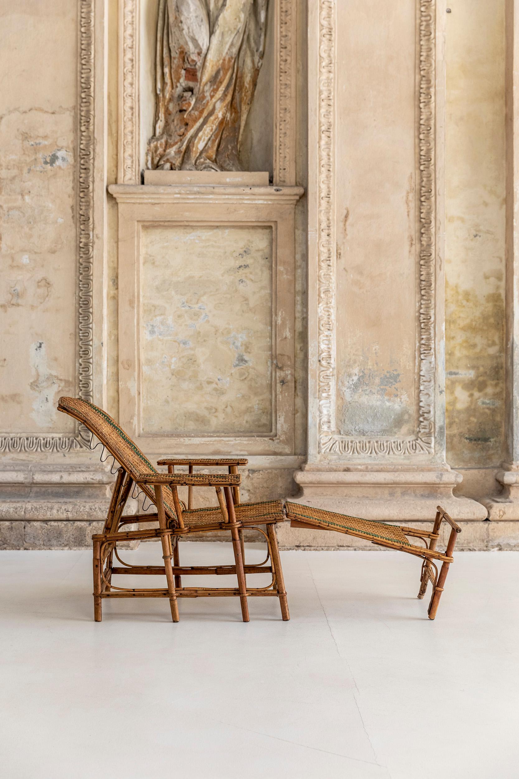 Mid-Century Modern Italian Vintage Hand-Woven Rattan Lounge Chair