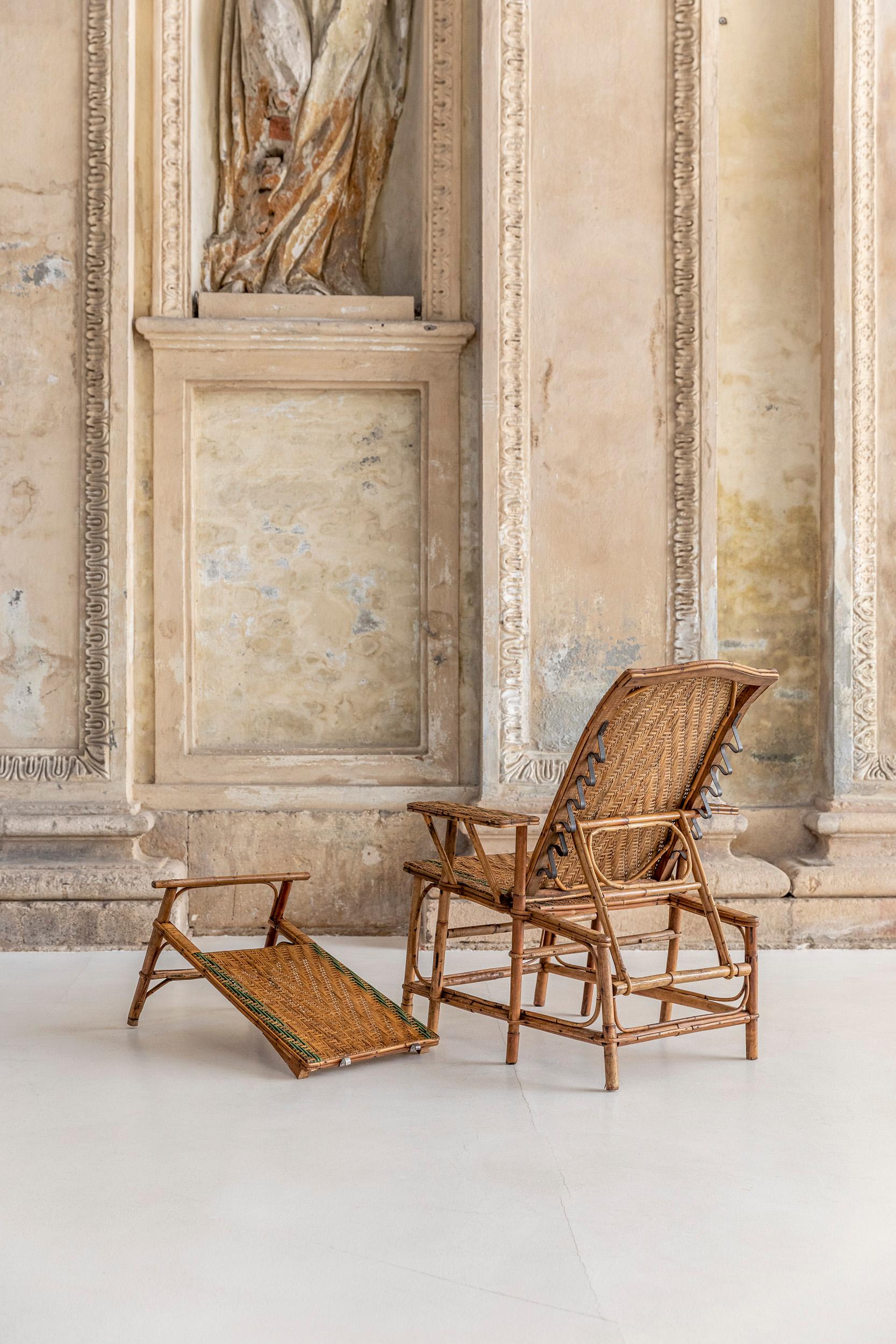 Italian Vintage Hand-Woven Rattan Lounge Chair 1
