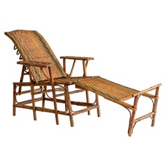 Italienischer handgewebter italienischer Vintage-Rattan-Loungesessel