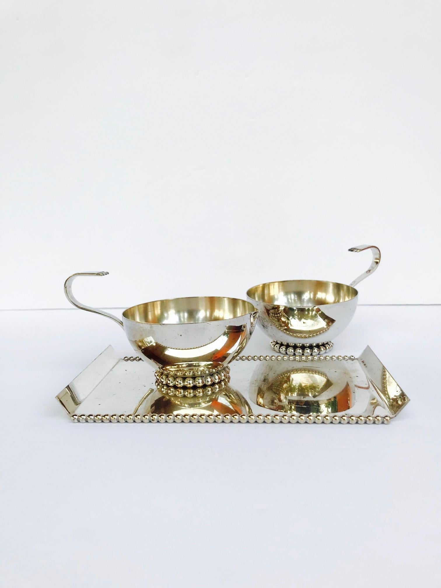 Mid-Century Modern Italian Vintage Handmade Silver Creamer and Sugar Serving Set, 1970s