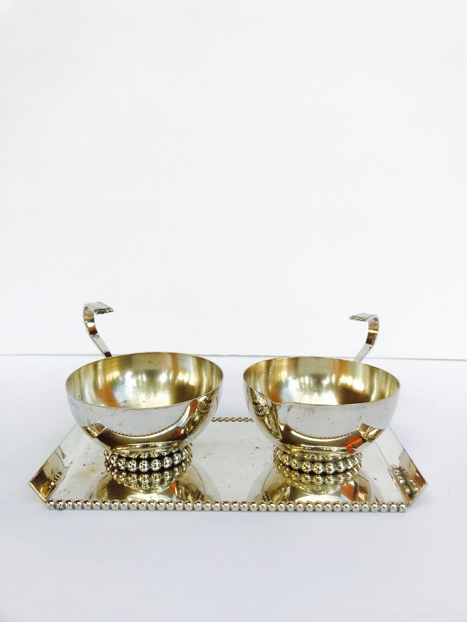 Italian Vintage Handmade Silver Creamer and Sugar Serving Set, 1970s In Good Condition In Fort Lauderdale, FL