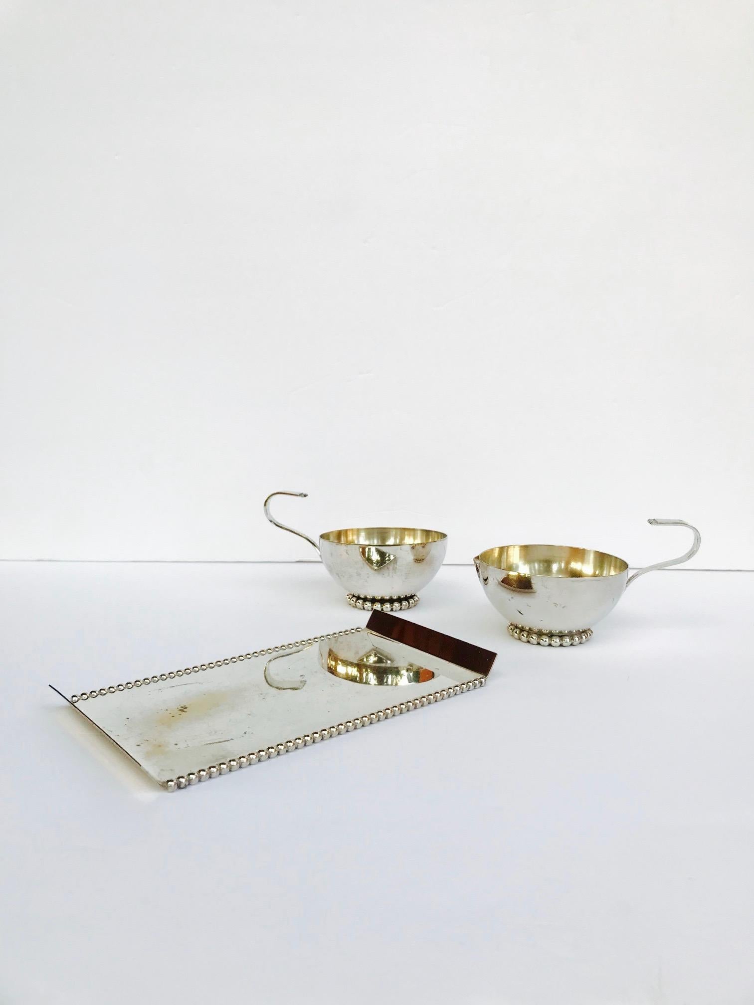 Italian Vintage Handmade Silver Creamer and Sugar Serving Set, 1970s 1