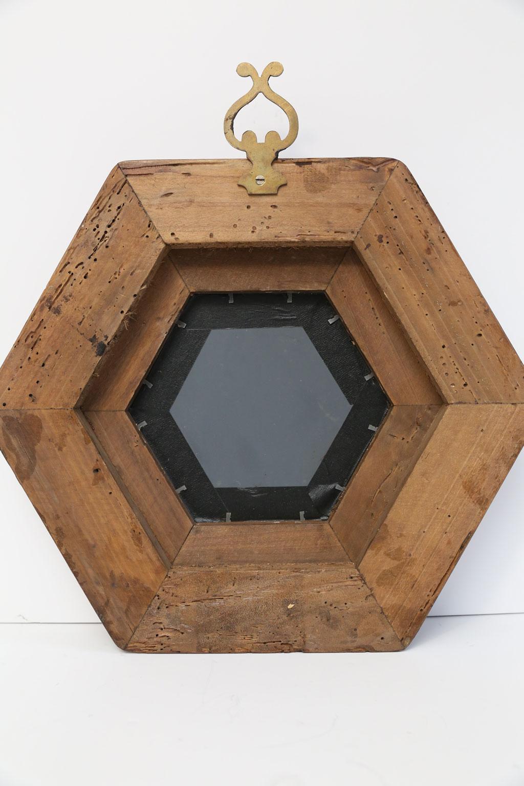 Hand-Carved Italian Vintage Hexagonal Mirror