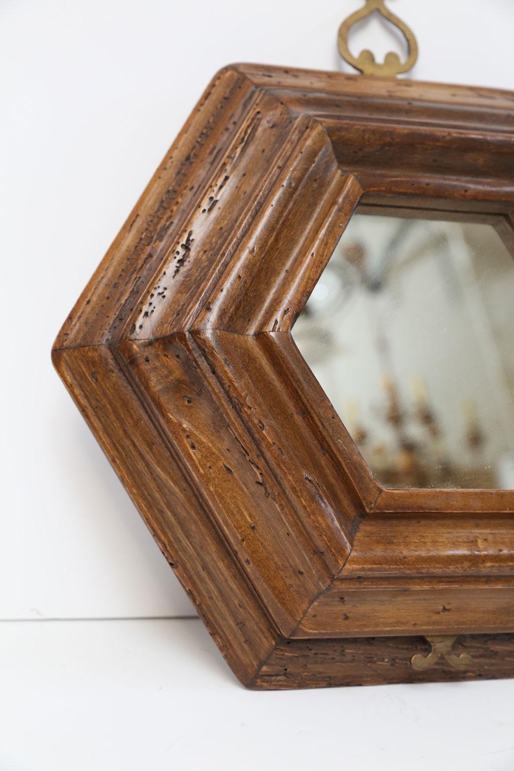 Brass Italian Vintage Hexagonal Mirror