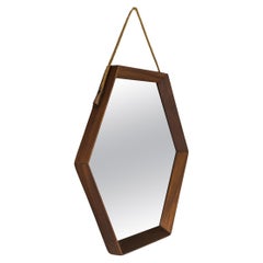 Miroir hexagonal italien vintage en teck, Italie, années 1960