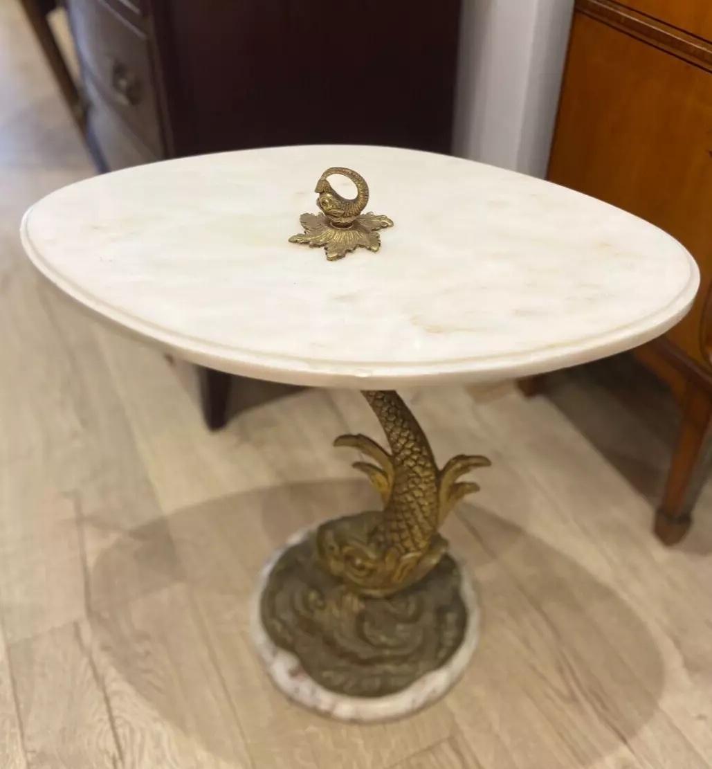 European Italian Vintage Hollywood Regency Style Marble Side Table For Sale