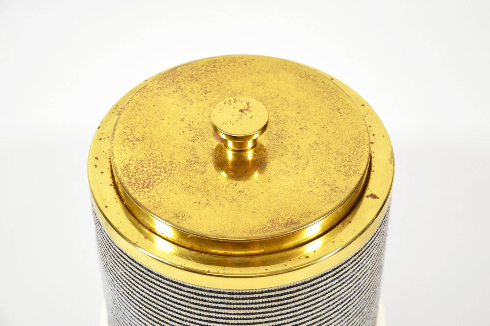 Italian Vintage Ice Bucket in Brass and Fabric by Rinnovel, Possibly Sottsass In Fair Condition In Rome, IT