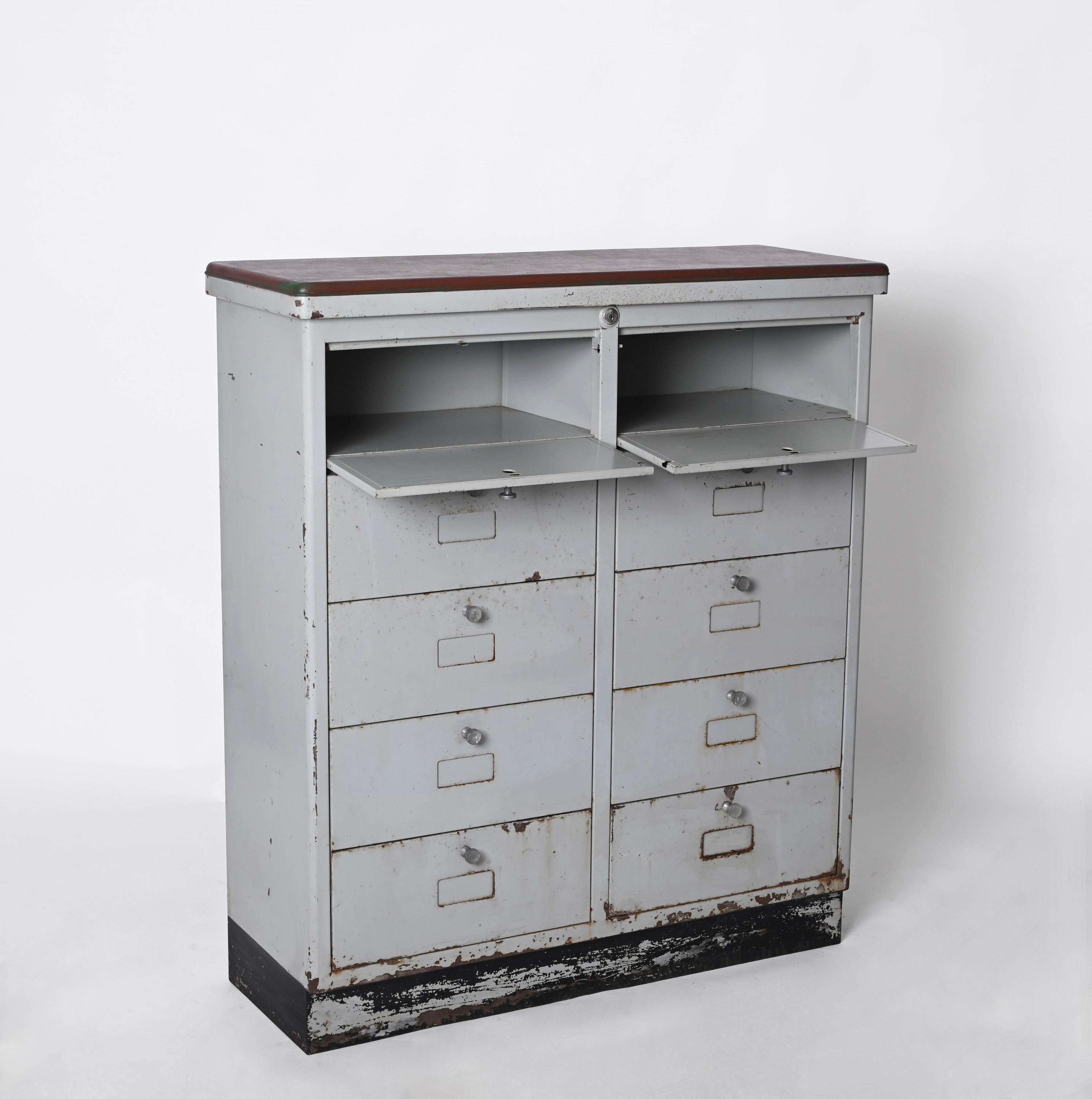 Italian Vintage Industrial Cabinet, Metal and Leather, Italy 1950s  For Sale 5