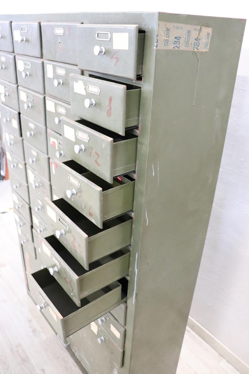 Italian Vintage Industrial Large Apothecary Multi Drawers in Metal In Fair Condition For Sale In Casale Monferrato, IT