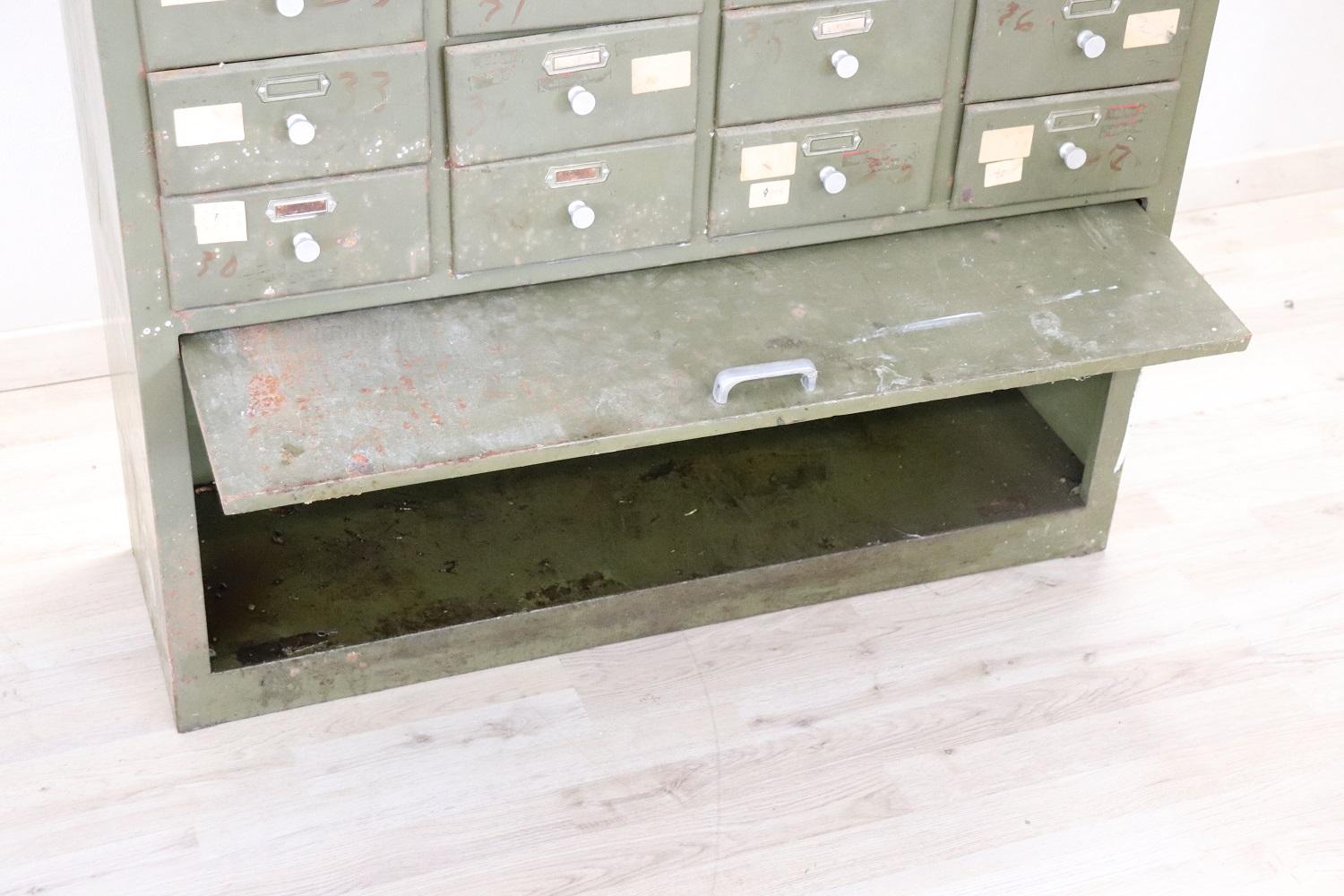 Italian Vintage Industrial Large Apothecary Multi Drawers in Metal For Sale 5