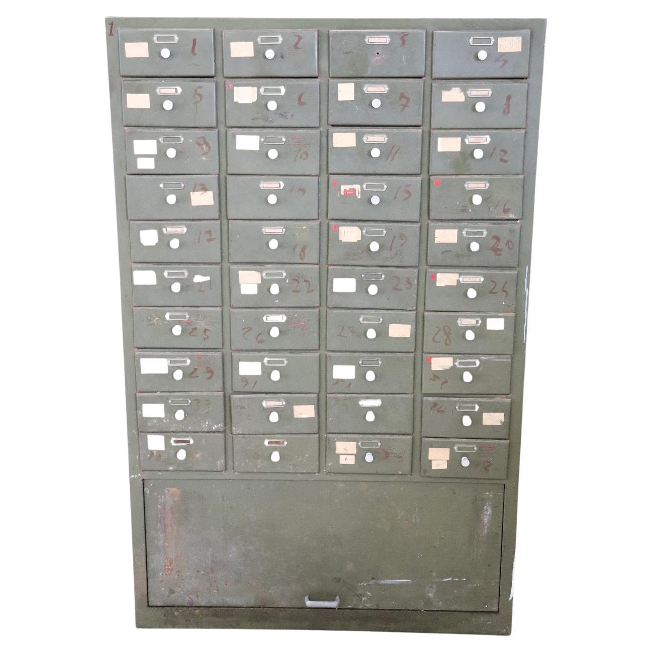 Italian Vintage Industrial Large Apothecary Multi Drawers in Metal For Sale
