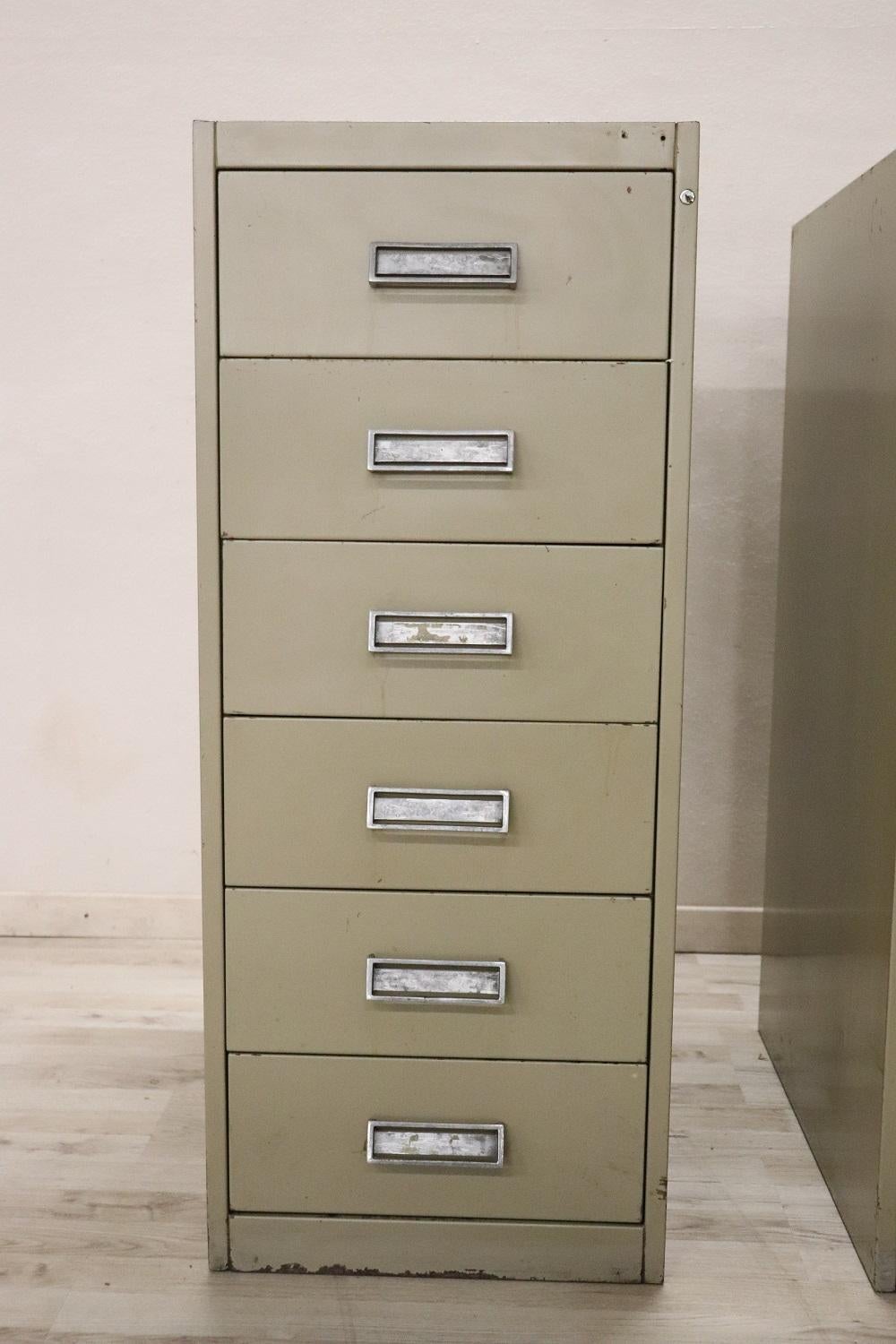 Italian Vintage Industrial Pair of Apothecary Multi Drawers in Metal, 1970s In Fair Condition For Sale In Casale Monferrato, IT