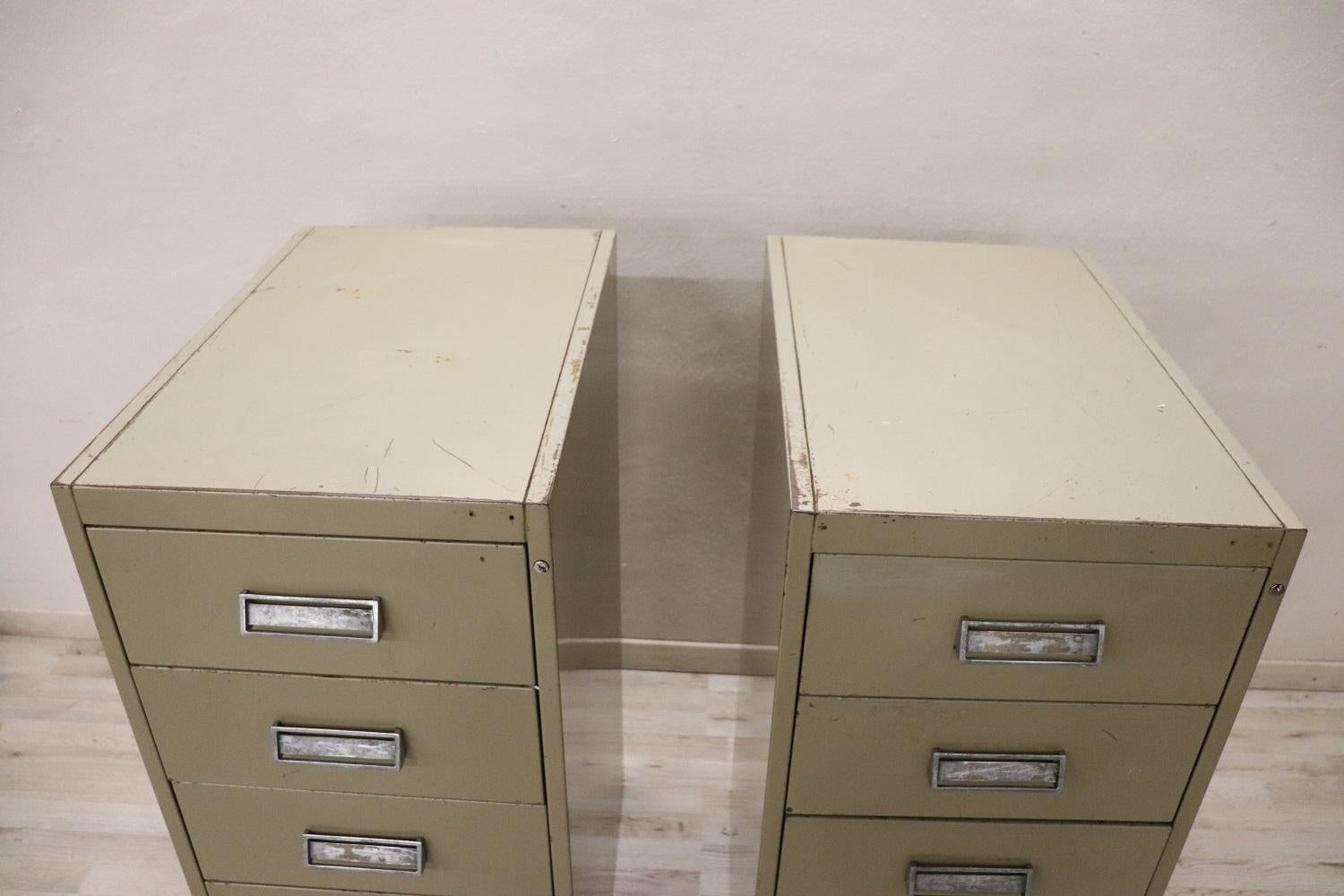 Italian Vintage Industrial Pair of Apothecary Multi Drawers in Metal, 1970s For Sale 1